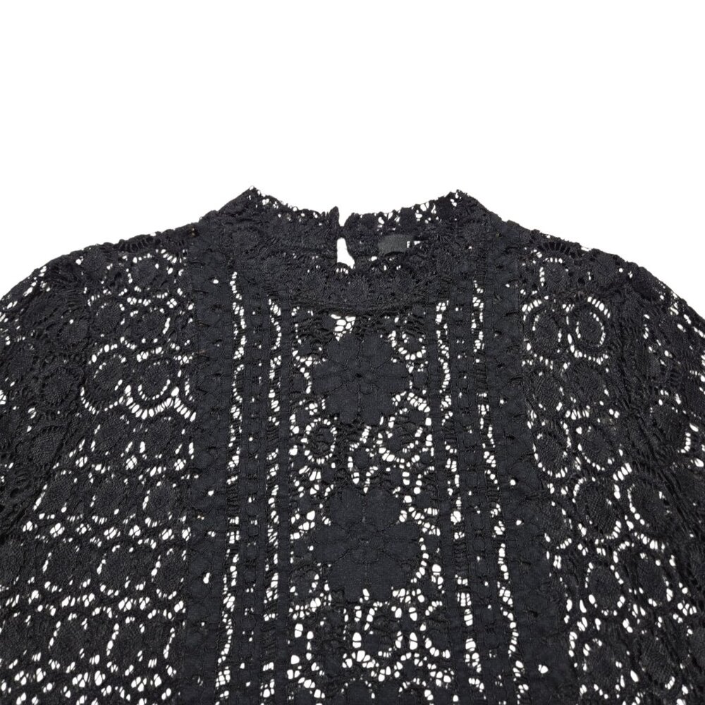 Forever 21 Lace Blouse Womens Small Black Mock Neck Sheer Gothic Romantic Top - Picture 7 of 13
